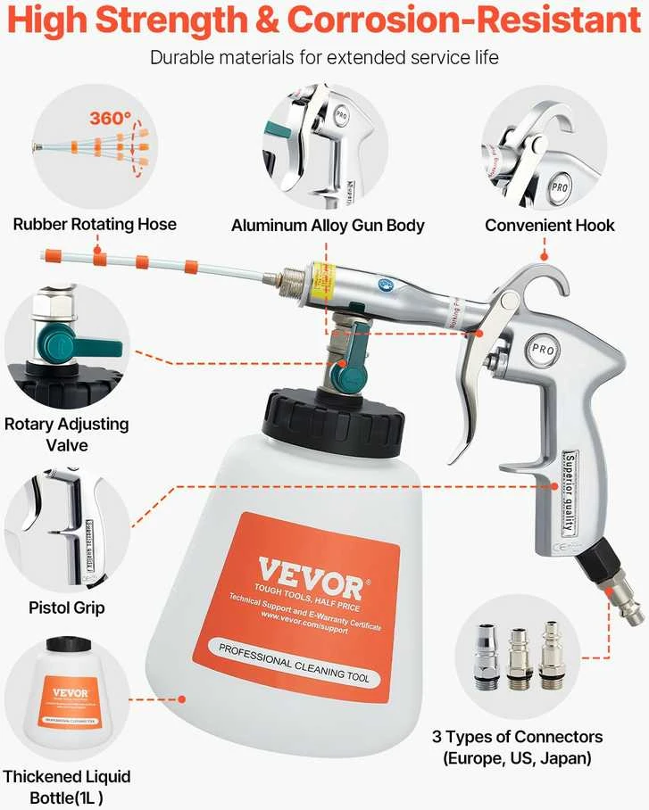 VEVOR Automobilio valymo pistoletas su skysčio buteliu
