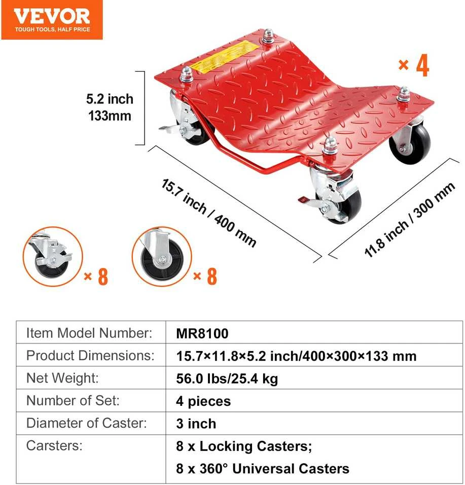 VEVOR Automobilių padangų vežimėlis 3.6 tonos, 4 vnt.