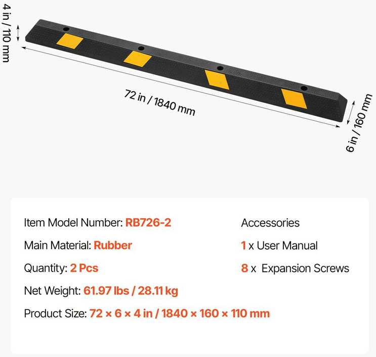 Vevor Automobilių stovėjimo ribotuvas 1840 mm, 2 vnt.