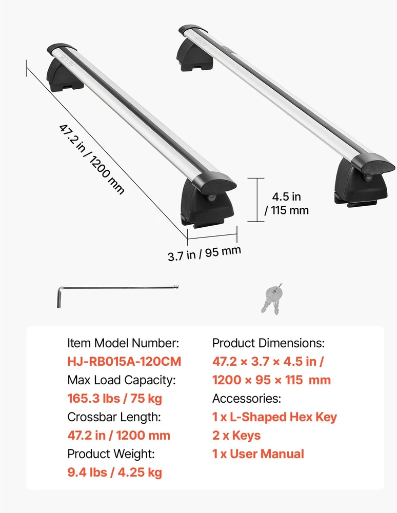 Vevor Bagažinės skersiniai, 75 kg talpa, užrakinami