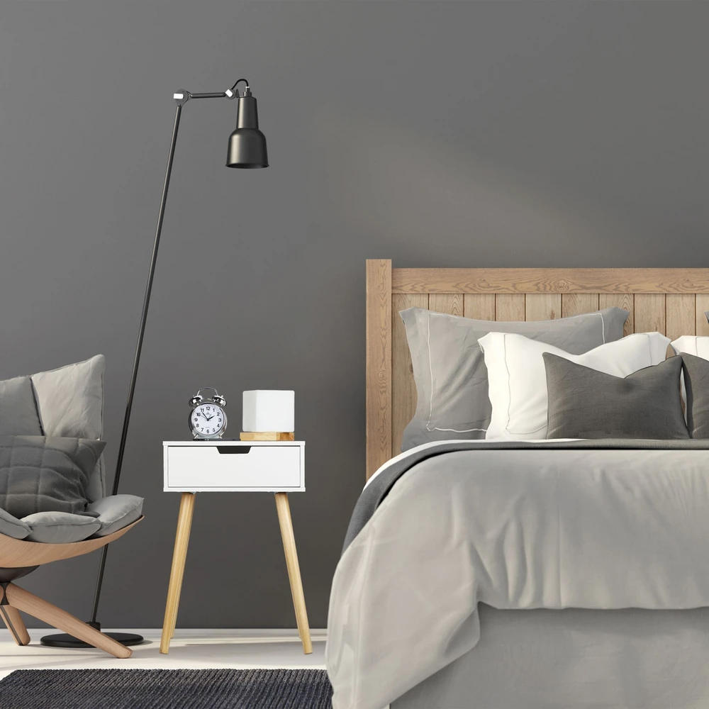 Relaxdays Balta naktinė spintelė su stalčiumi