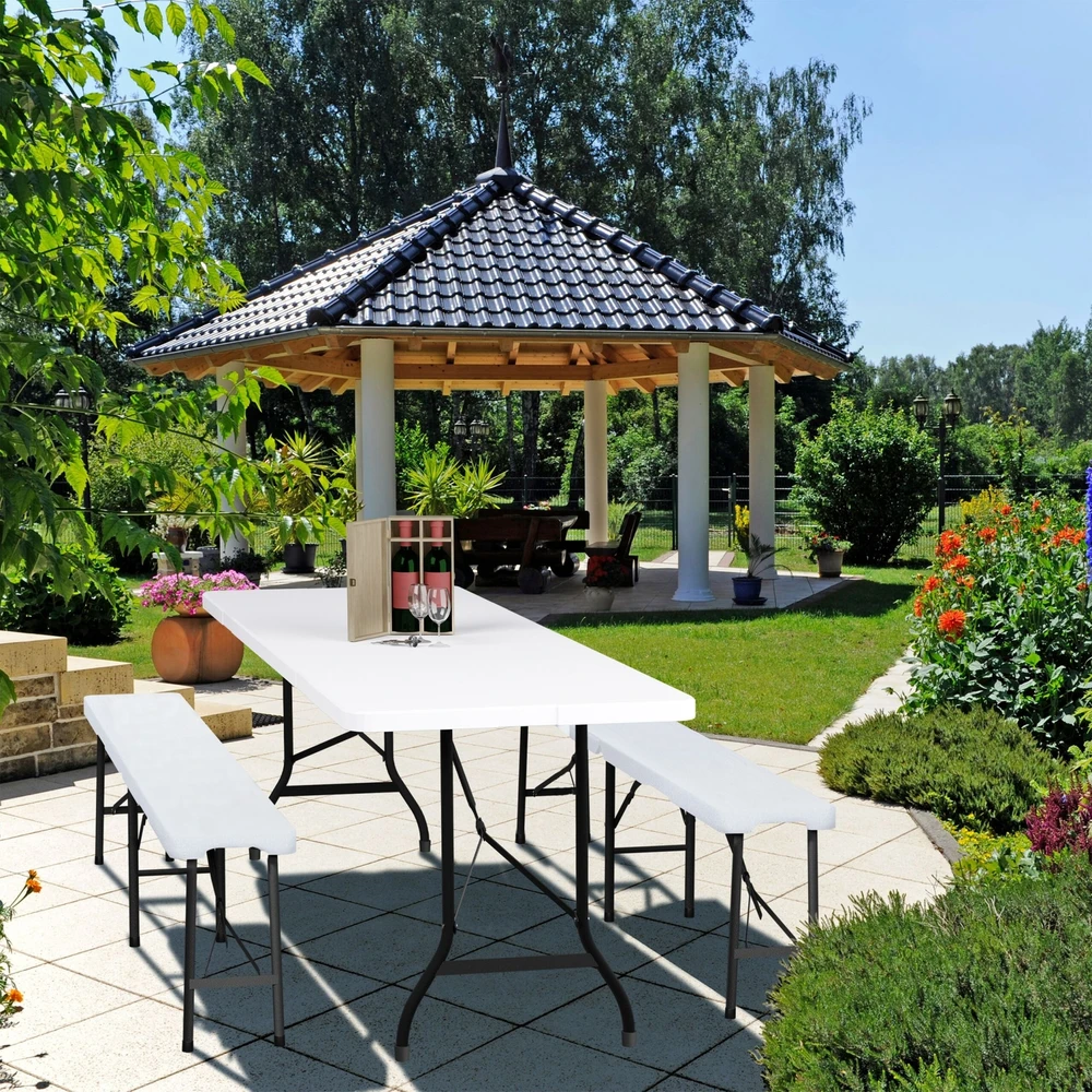 Relaxdays Baltas sulankstomas sodo stalas