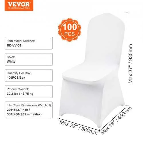 VEVOR Balti elastingi kėdžių užvalkalai 100 vnt. vestuvėms