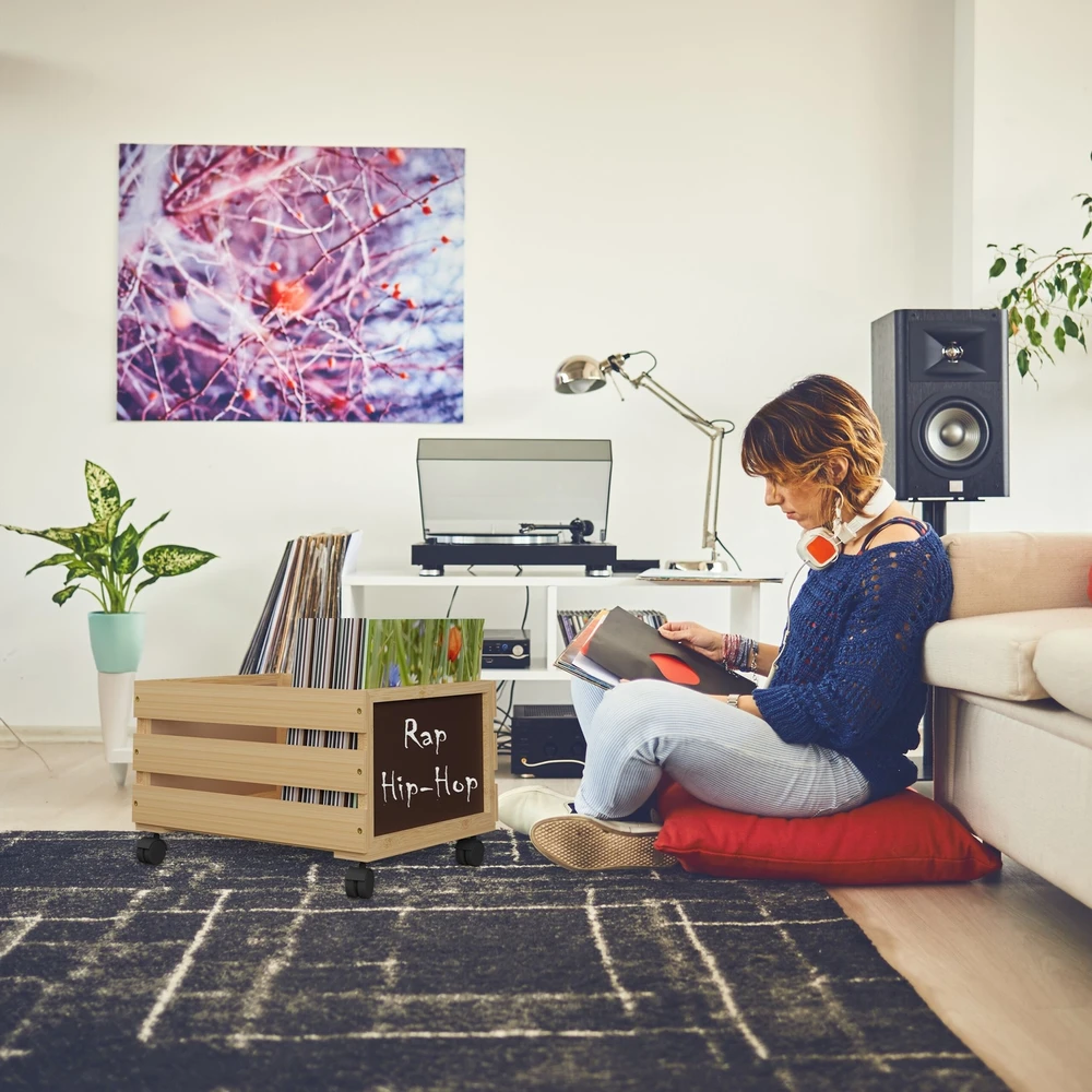 Relaxdays Bambukinė dėžė vinilinėms plokštelėms