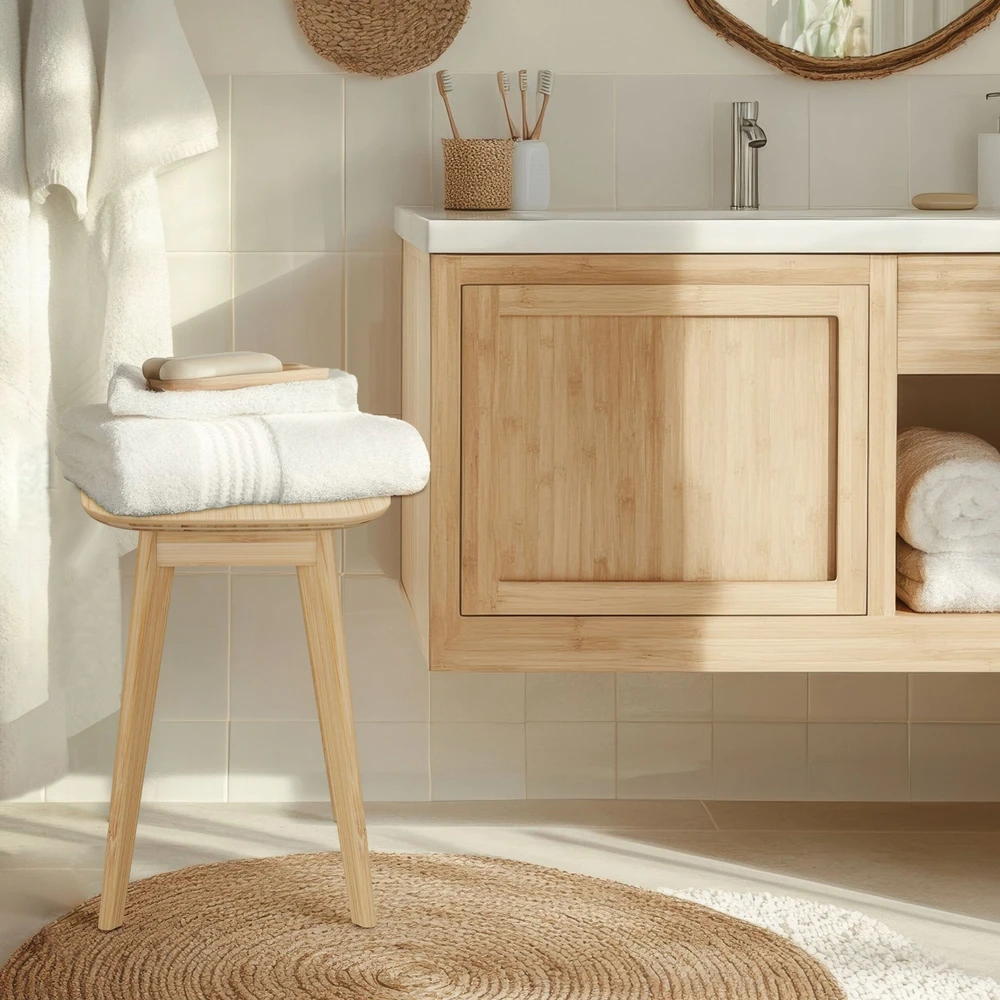 Relaxdays Bambukinės virtuvės taburetės, 2 vnt. rinkinys