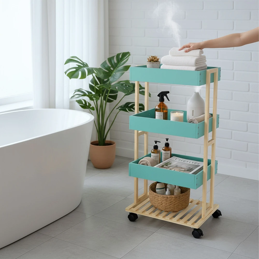 Relaxdays Bambukinis 4 aukštų serviravimo vežimėlis