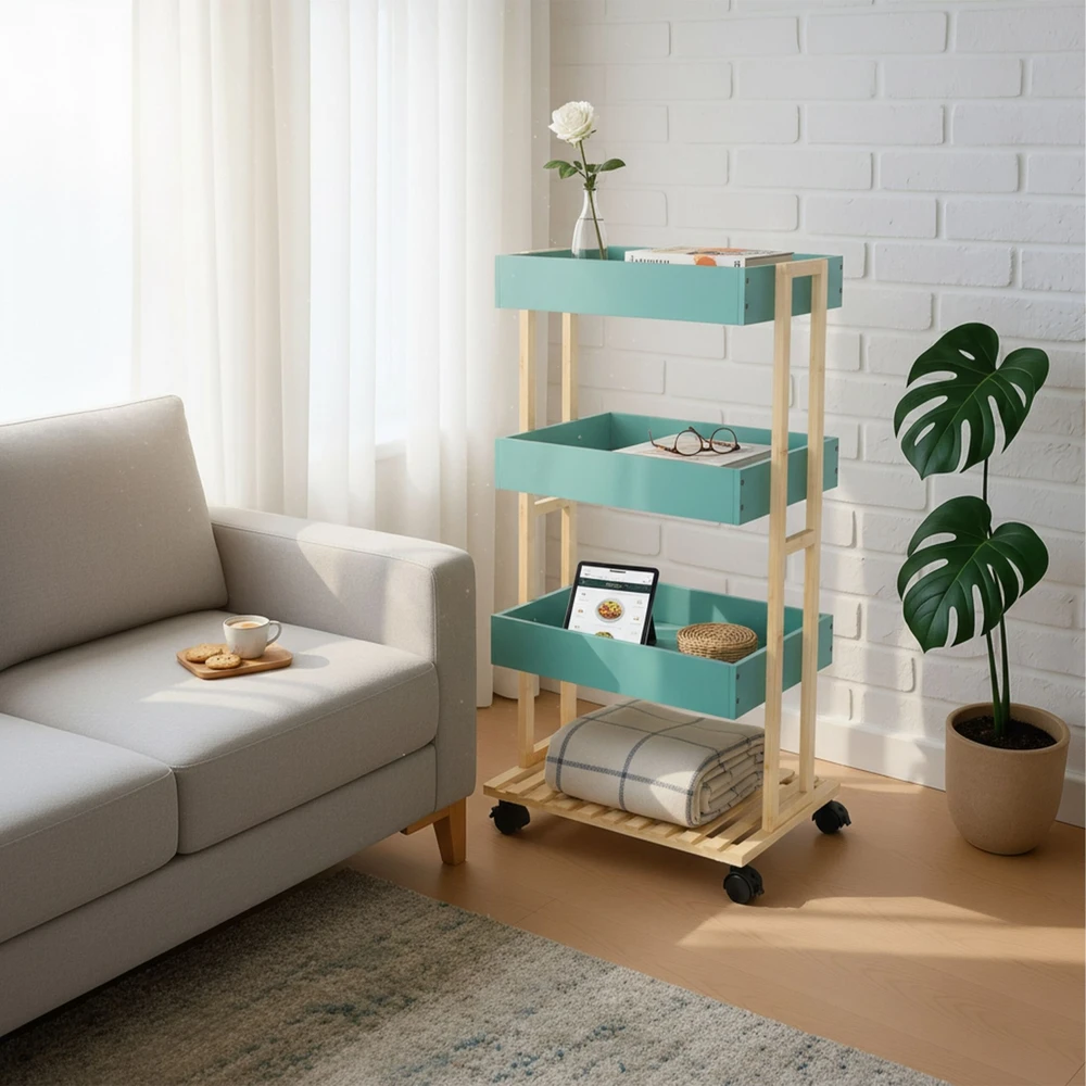 Relaxdays Bambukinis 4 aukštų serviravimo vežimėlis