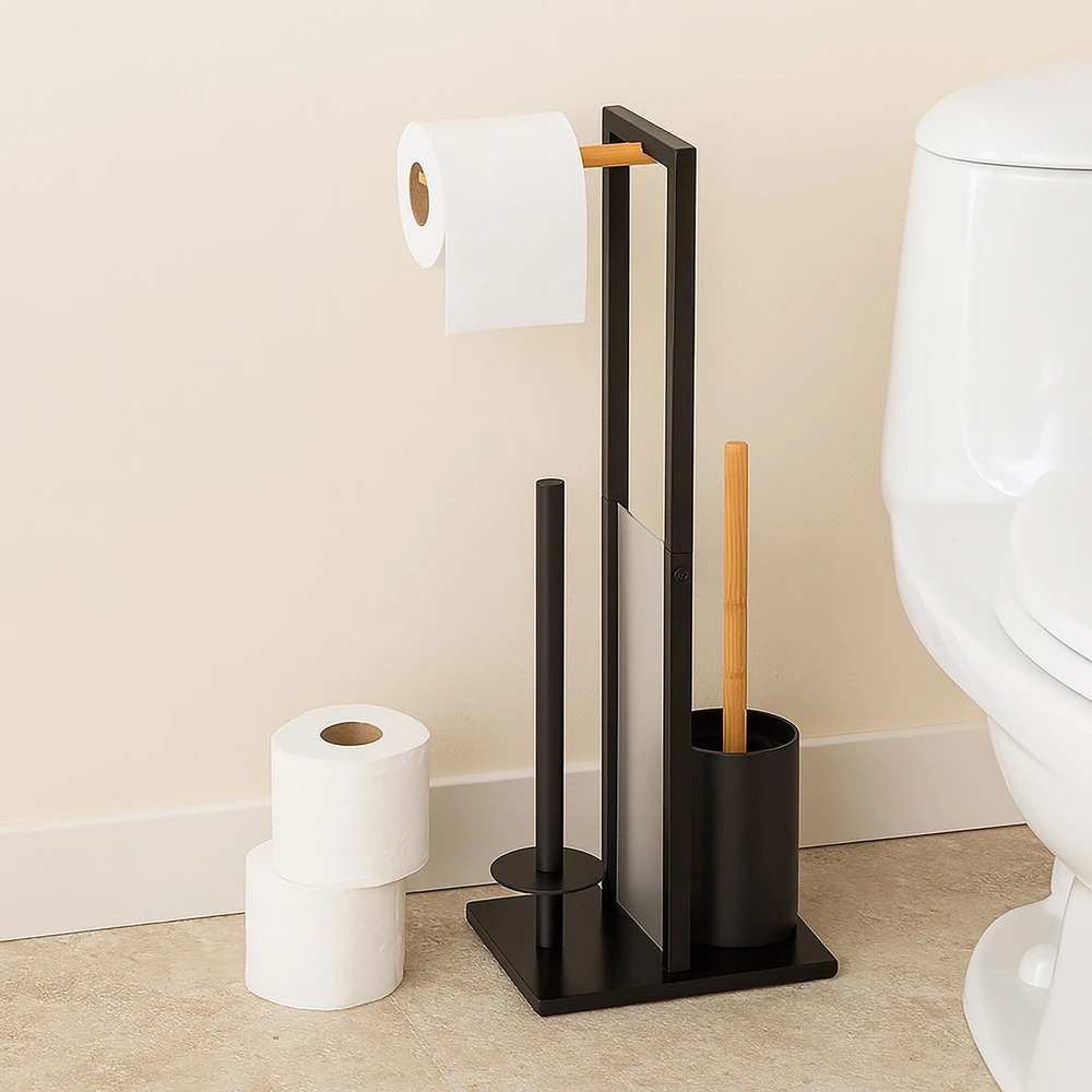 Relaxdays Bambukinis ir metalinis WC komplektas