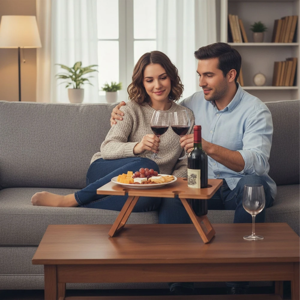 Relaxdays Bambukinis pikniko vyno padėklas