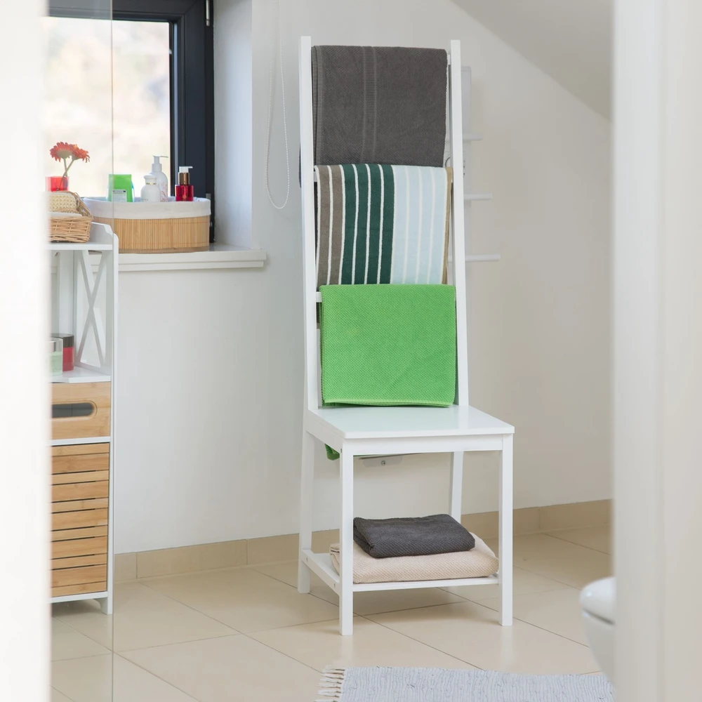 Relaxdays Bambukinis rankšluosčių laikiklis, baltas