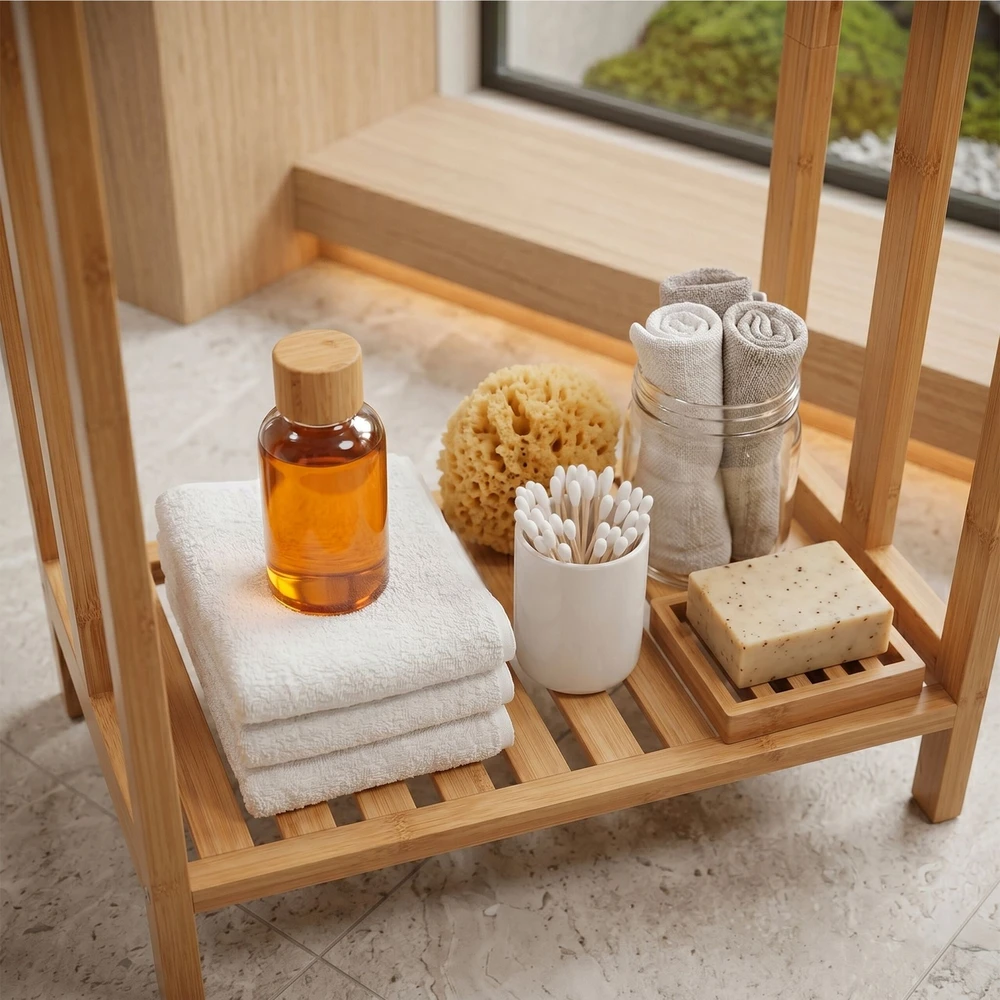 Relaxdays Bambukinis rankšluosčių stovas ir lentyna