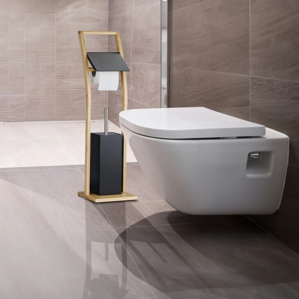 Relaxdays Bambukinis WC rinkinys juodas