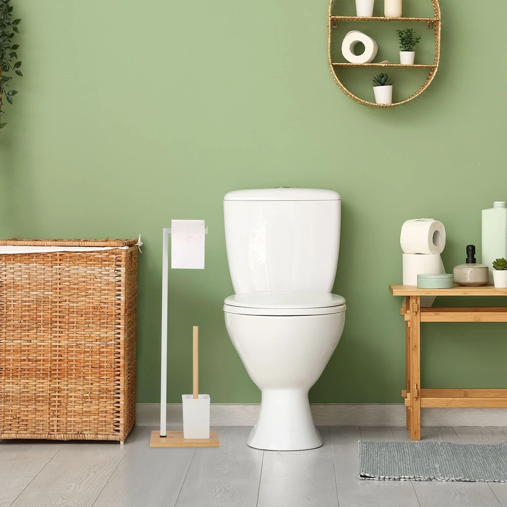 Relaxdays Bambuko ir geležies WC rinkinys baltos spalvos