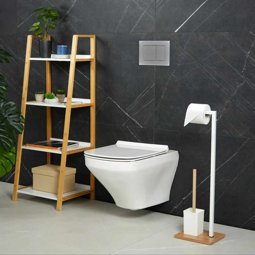 Relaxdays Bambuko ir geležies WC rinkinys baltos spalvos