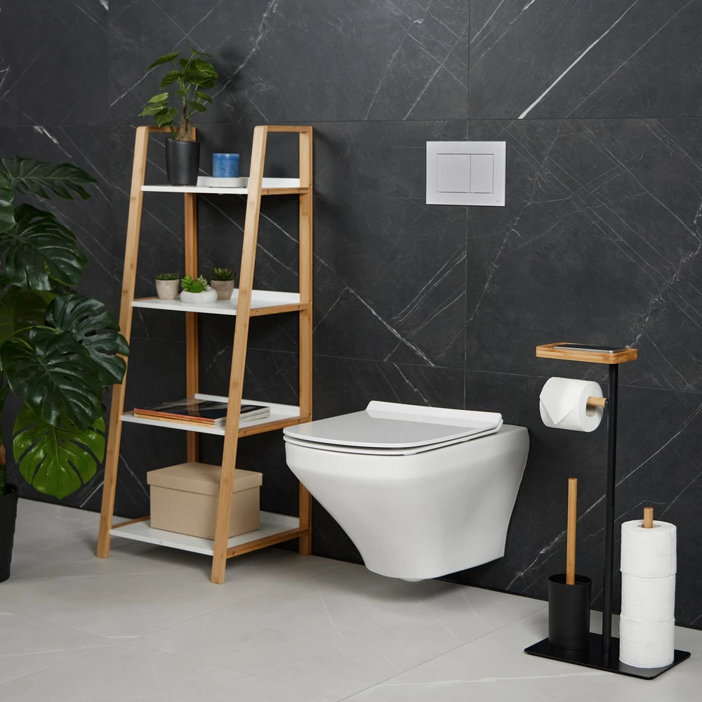 Relaxdays Bambuko ir geležies WC rinkinys su lentynėle