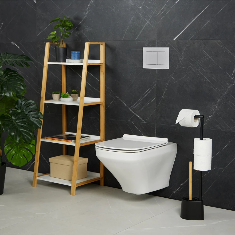 Relaxdays Bambuko ir nerūdijančio plieno WC komplektas