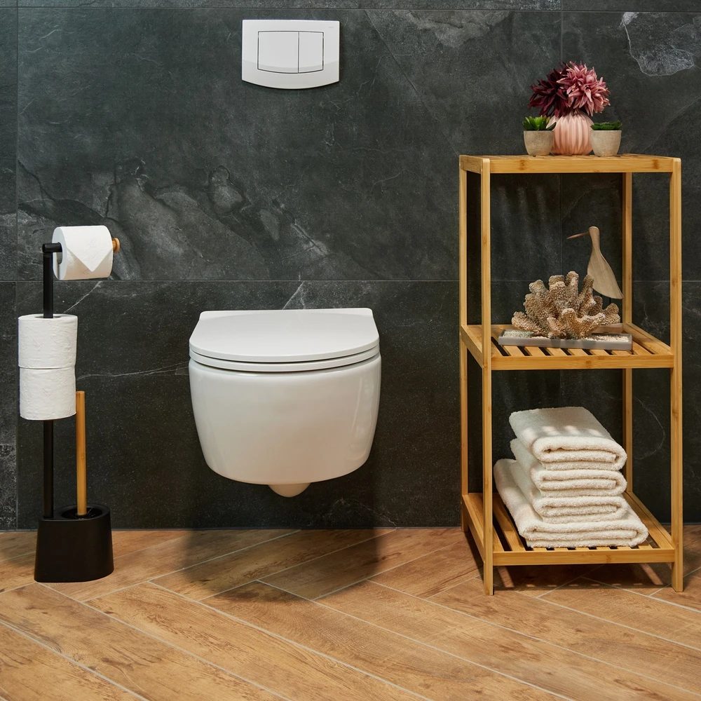 Relaxdays Bambuko ir nerūdijančio plieno WC komplektas