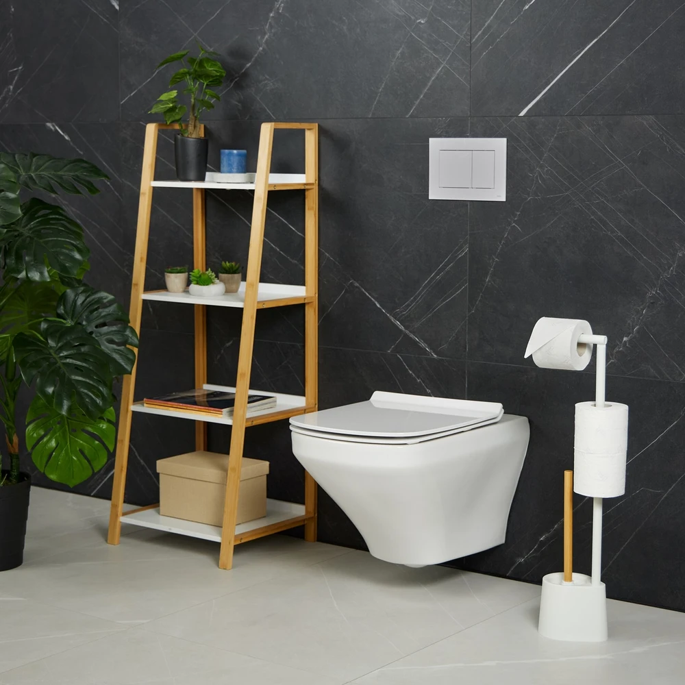 Relaxdays Bambuko ir nerūdijančio plieno WC rinkinys