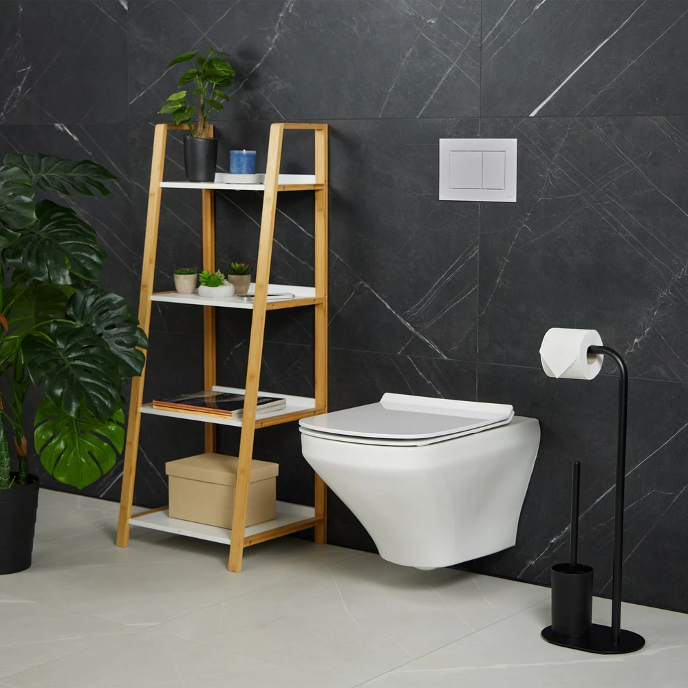 Relaxdays Bambuko ir nerūdijančio plieno WC rinkinys juodos spalvos