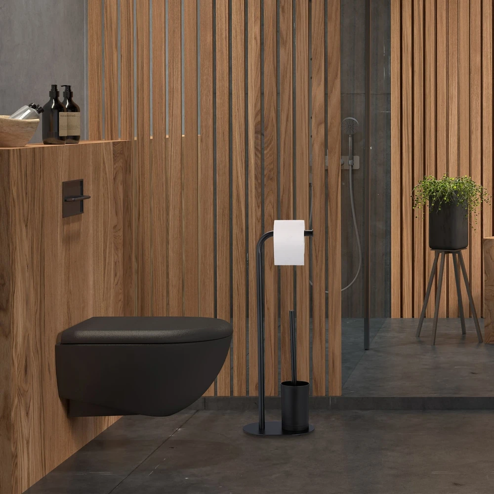 Relaxdays Bambuko ir nerūdijančio plieno WC rinkinys juodos spalvos