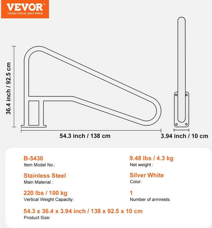 VEVOR Baseinė turėklas iš nerūdijančio plieno