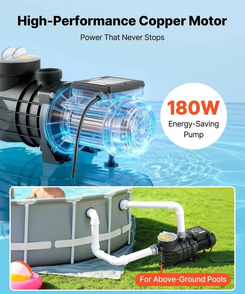 VEVOR Baseino siurblys, 180W, maksimali srovė 10,800 L/h