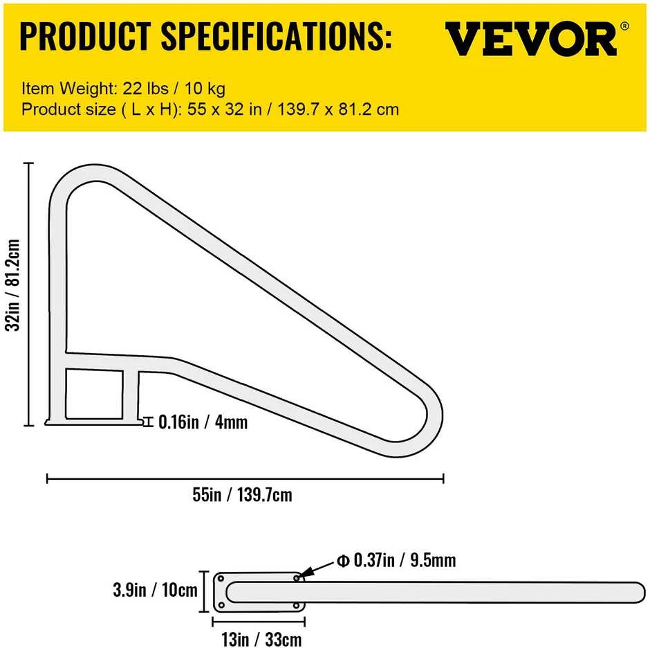 VEVOR Baseino turėklas 139,7x81,2 cm 304 nerūdijantis plienas