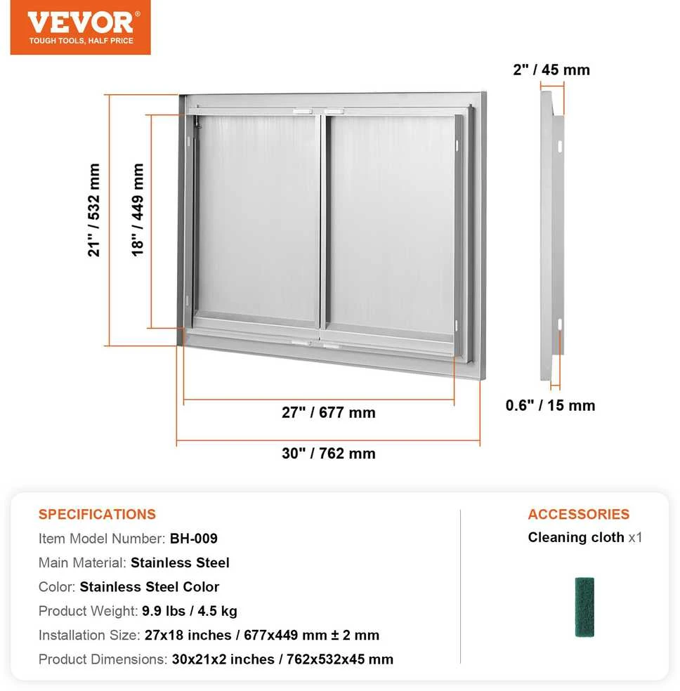 VEVOR BBQ prieigos durys 762x532 mm iš nerūdijančio plieno