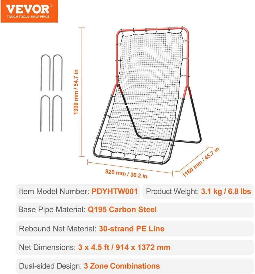 VEVOR Beisbolo ir softbolo atšokimo tinklas 91x137 cm