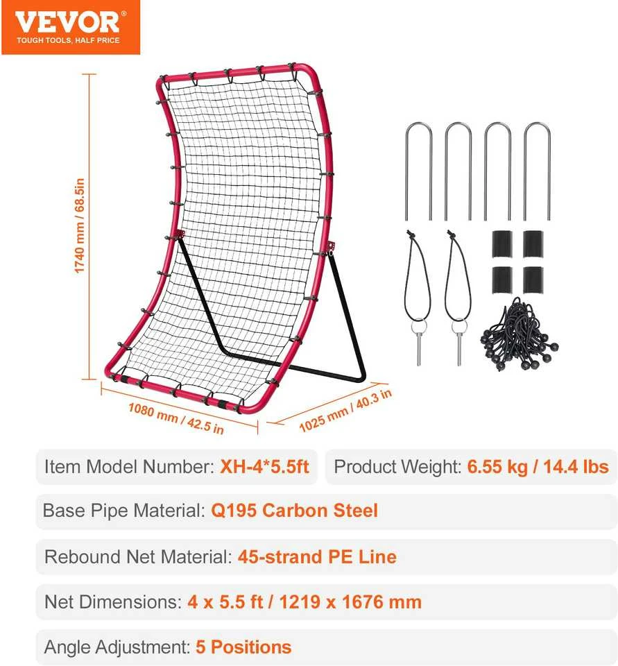 VEVOR beisbolo ir softbolo grįžtamasis tinklas 4x5.5 pėdos