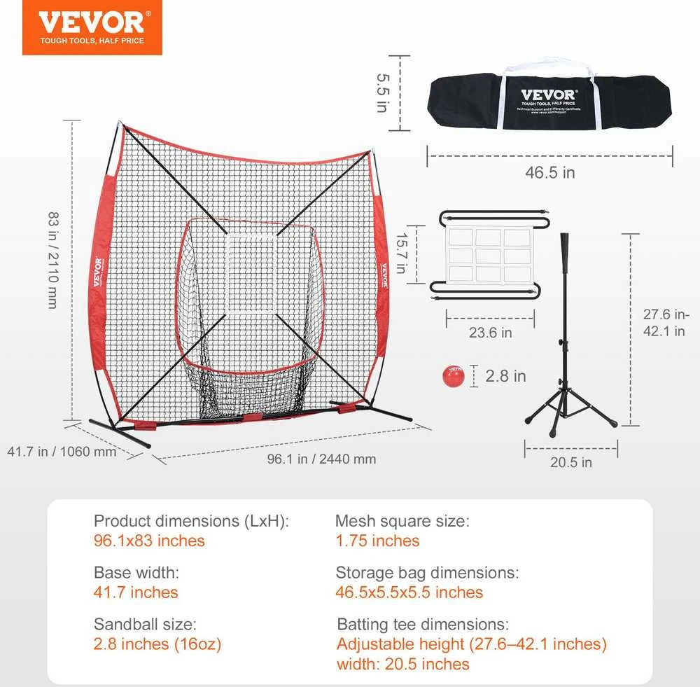 Vevor Beisbolo ir softbolo treniruočių tinklas 7x7 pėdų