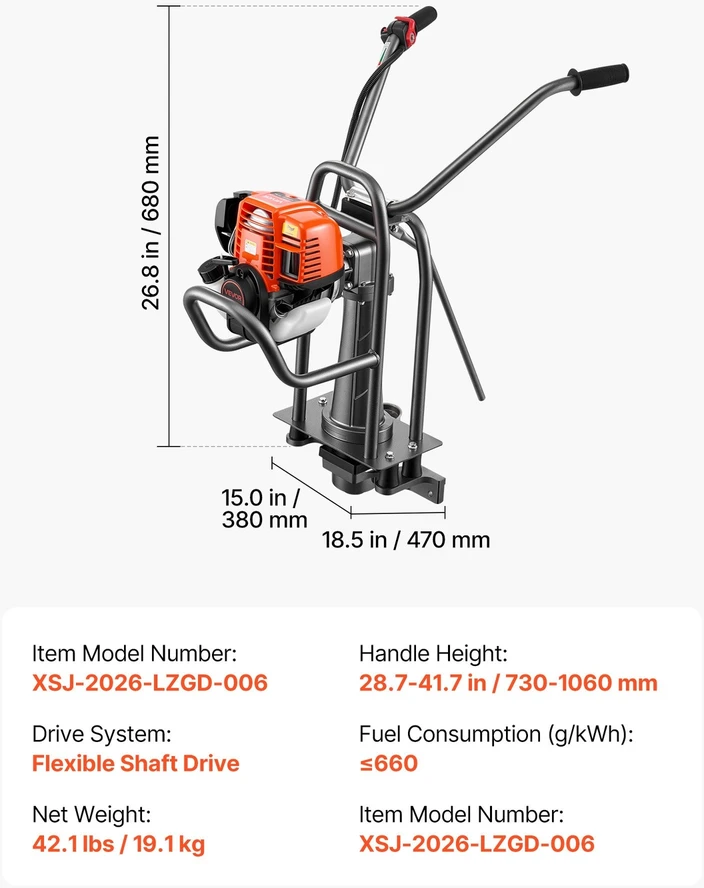 VEVOR Benzininė betono vibracinė liniuotė 1,16 HP