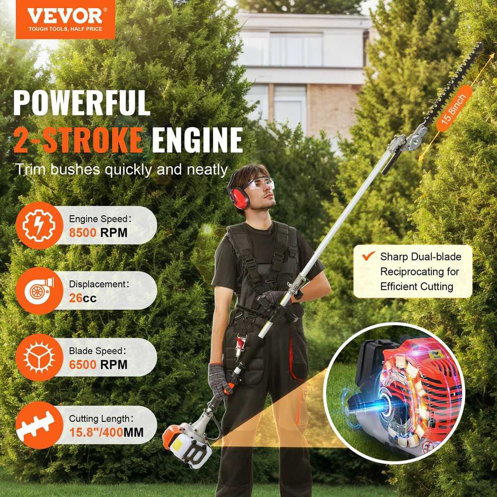 VEVOR Benzininis gyvatvorių trimeris 2 ciklų 26CC