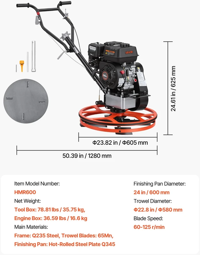 VEVOR Betono glaistyklė 610 mm su disku