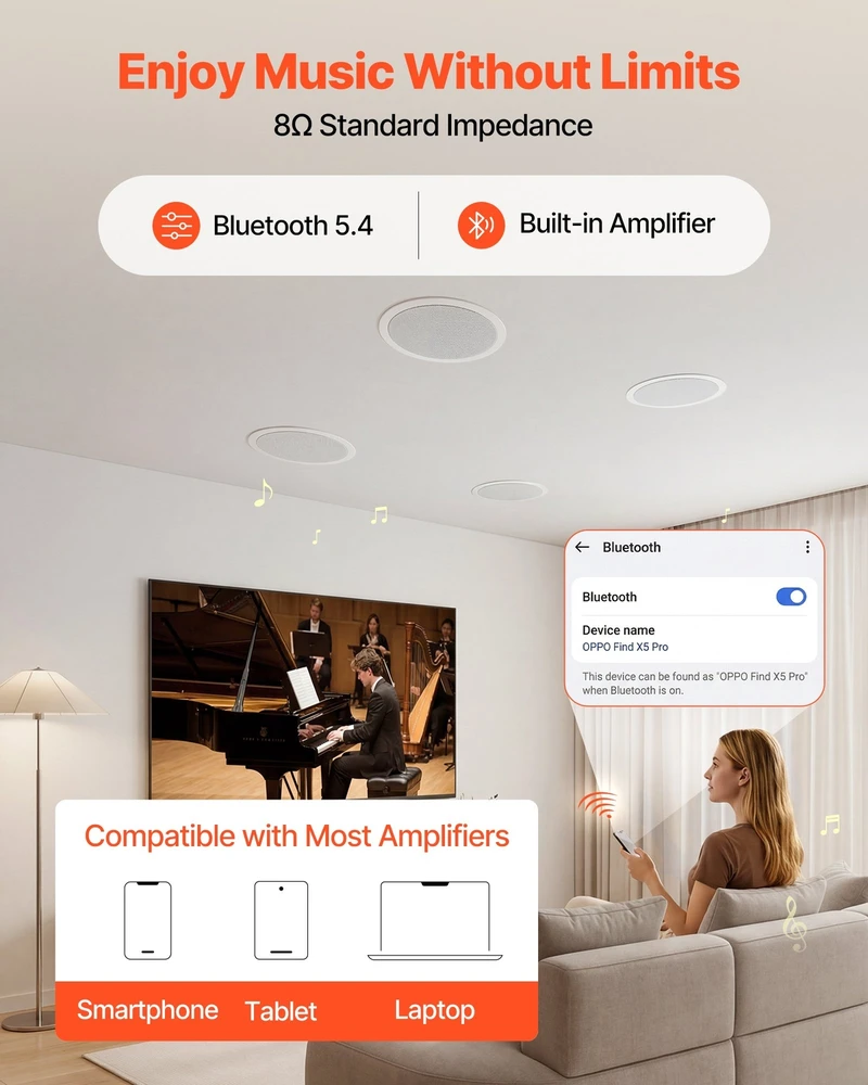 VEVOR Bluetooth lubinės įleidžiamos kolonėlės, 4 vnt.
