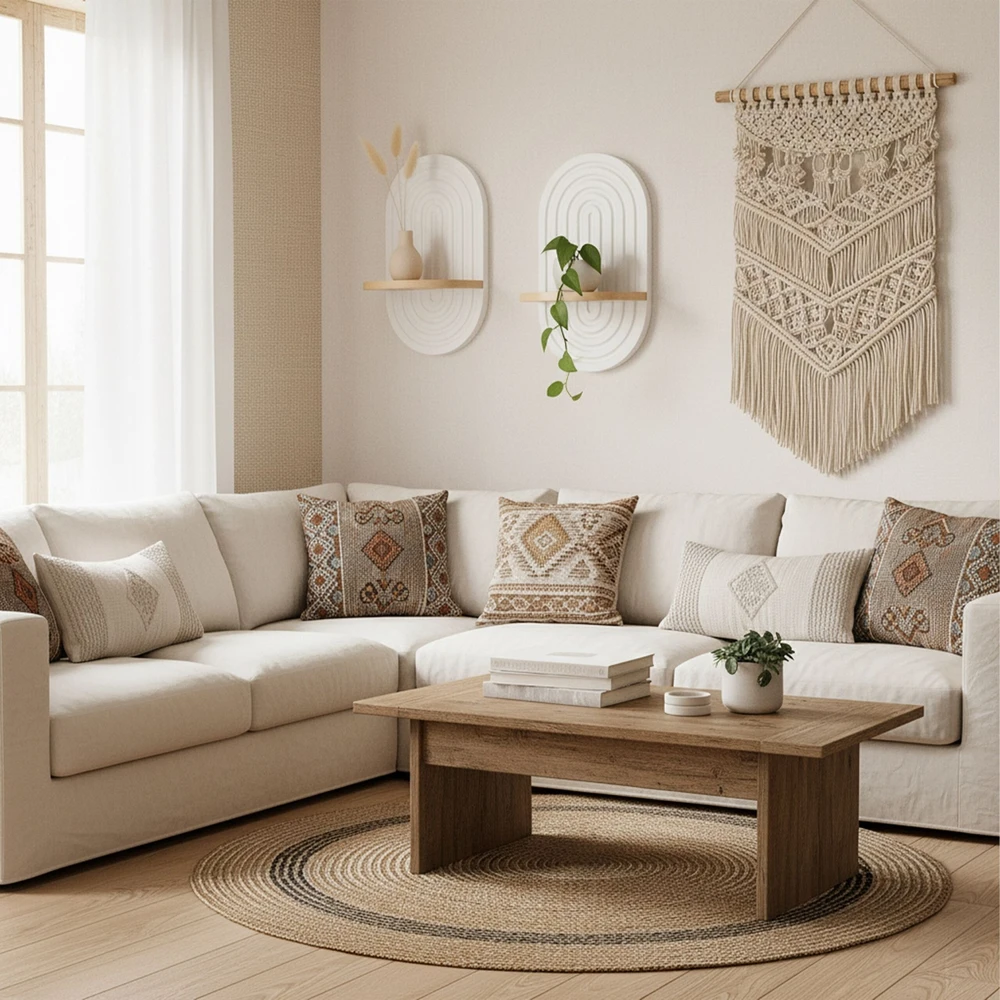 Relaxdays Boho stiliaus sieninės lentynėlės, 2 vnt. komplektas