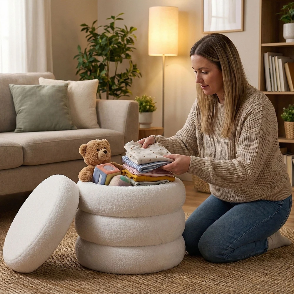 Relaxdays BUBBLE cilindro formos pufas su daiktadėže