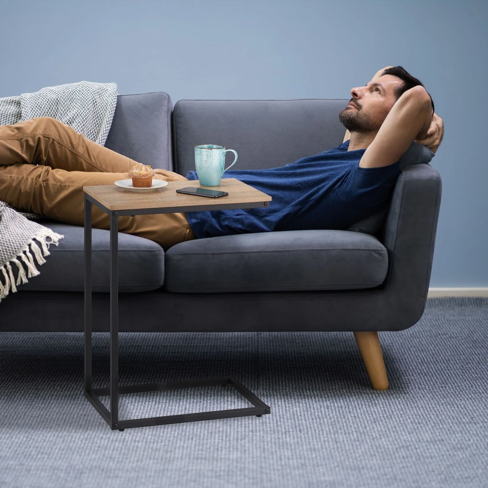 Relaxdays C formos šoninis staliukas juodas/natūralus