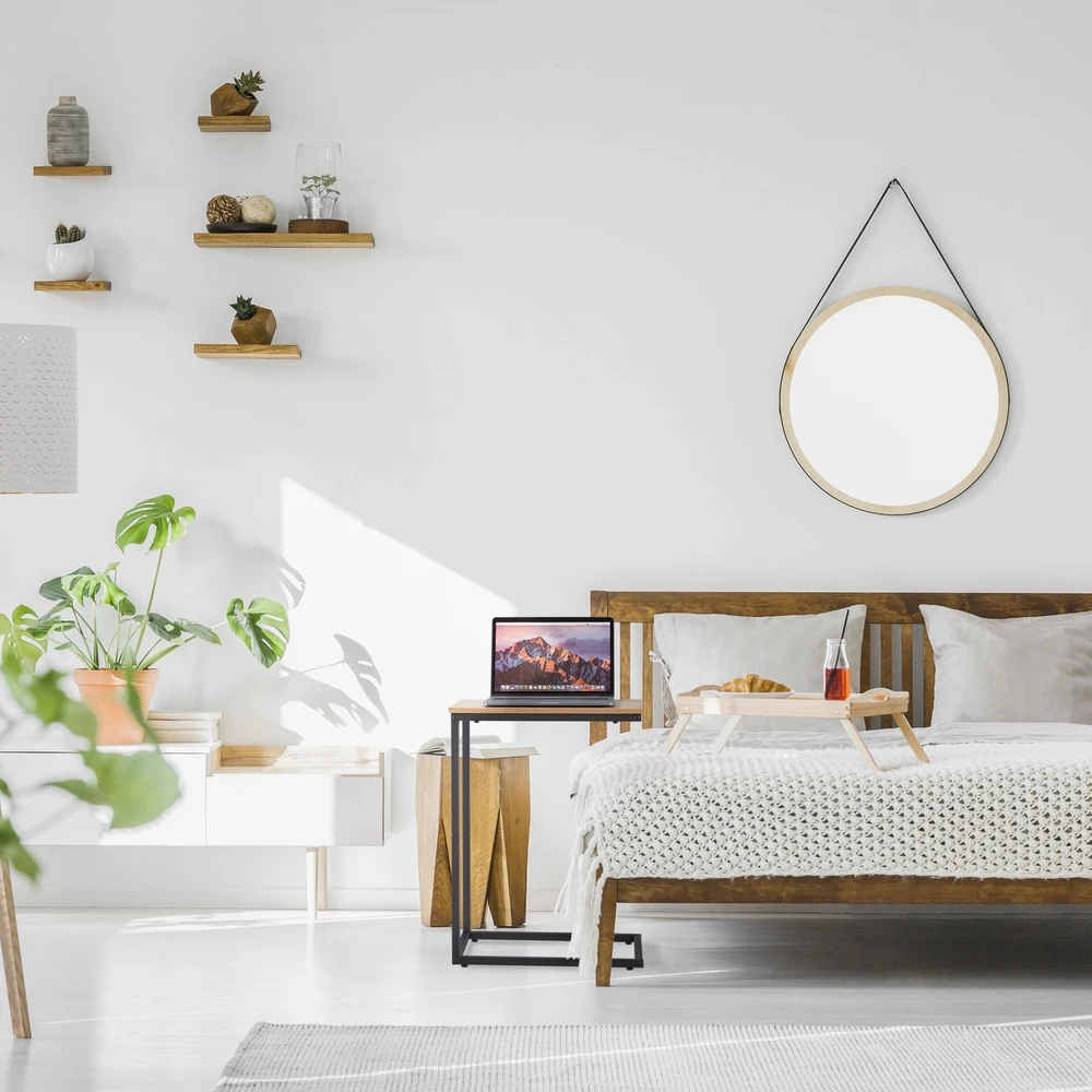 Relaxdays C formos šoninis staliukas juodas/natūralus