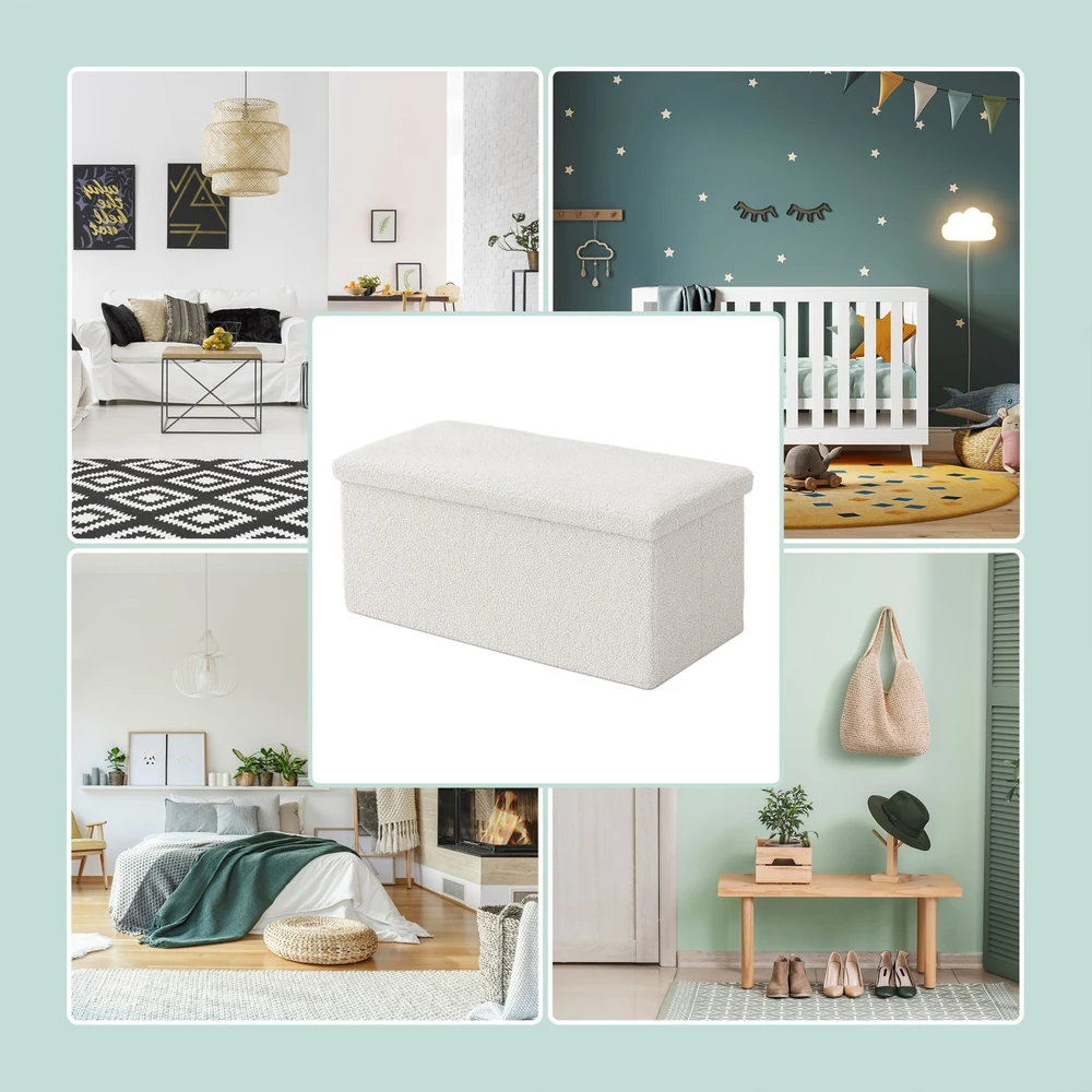 Relaxdays Daiktadėžė su sėdyne iš teddy audinio