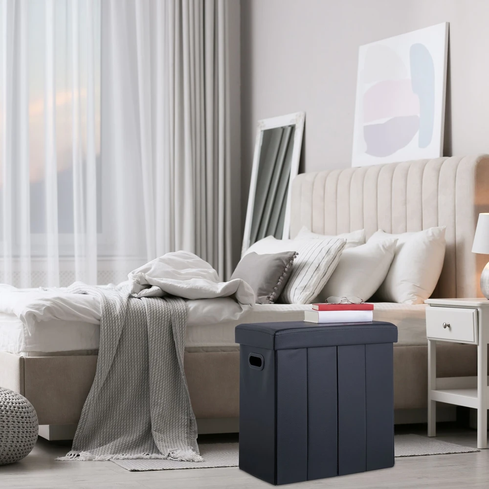 Relaxdays Daiktadėžė taburetė iš juodos dirbtinės odos