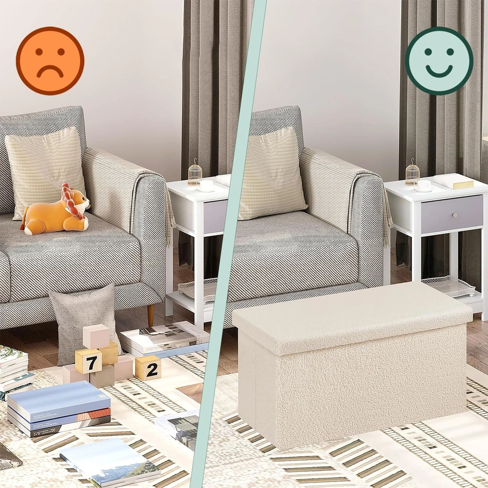 Relaxdays Daiktų laikymo suoliukas su teddžio audiniu