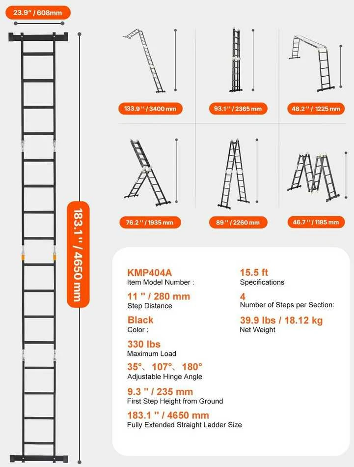 VEVOR Daugiafunkcės sulankstomos kopėčios su platforma