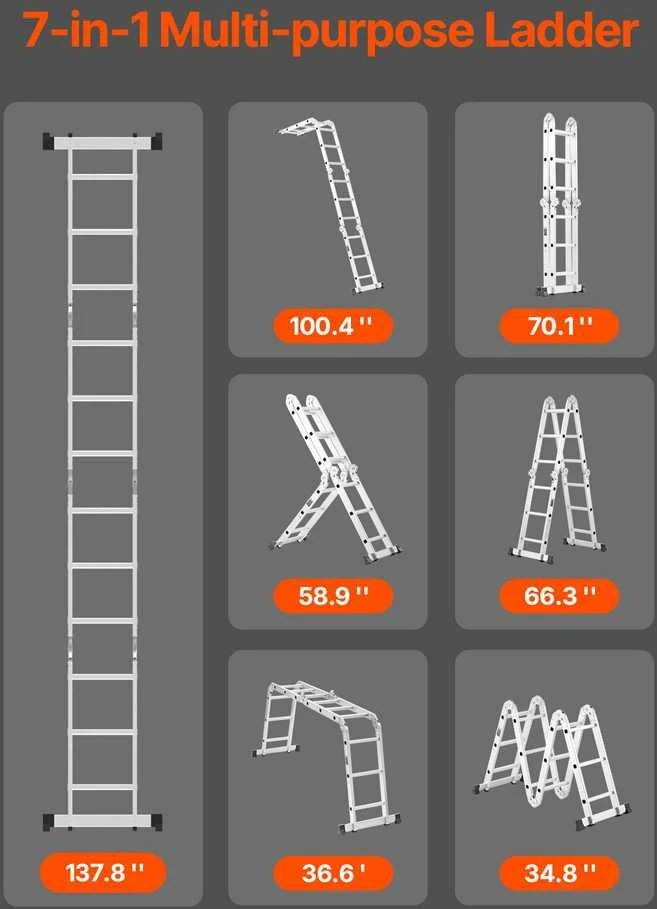VEVOR Daugiafunkcinės 7-in-1 sulankstomos kopėčios