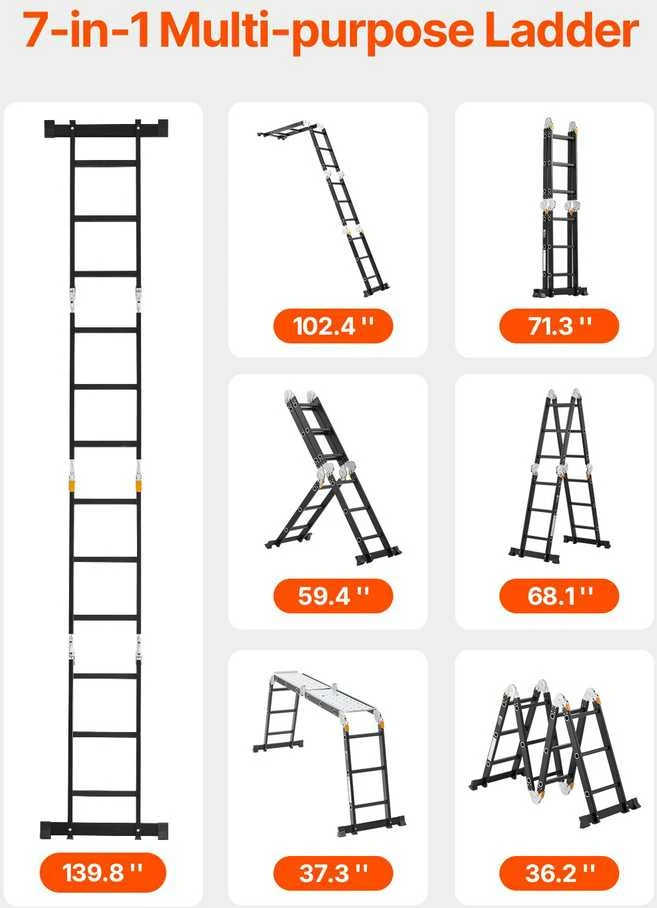 VEVOR Daugiafunkcinės kopėčios 7-in-1 su platforma