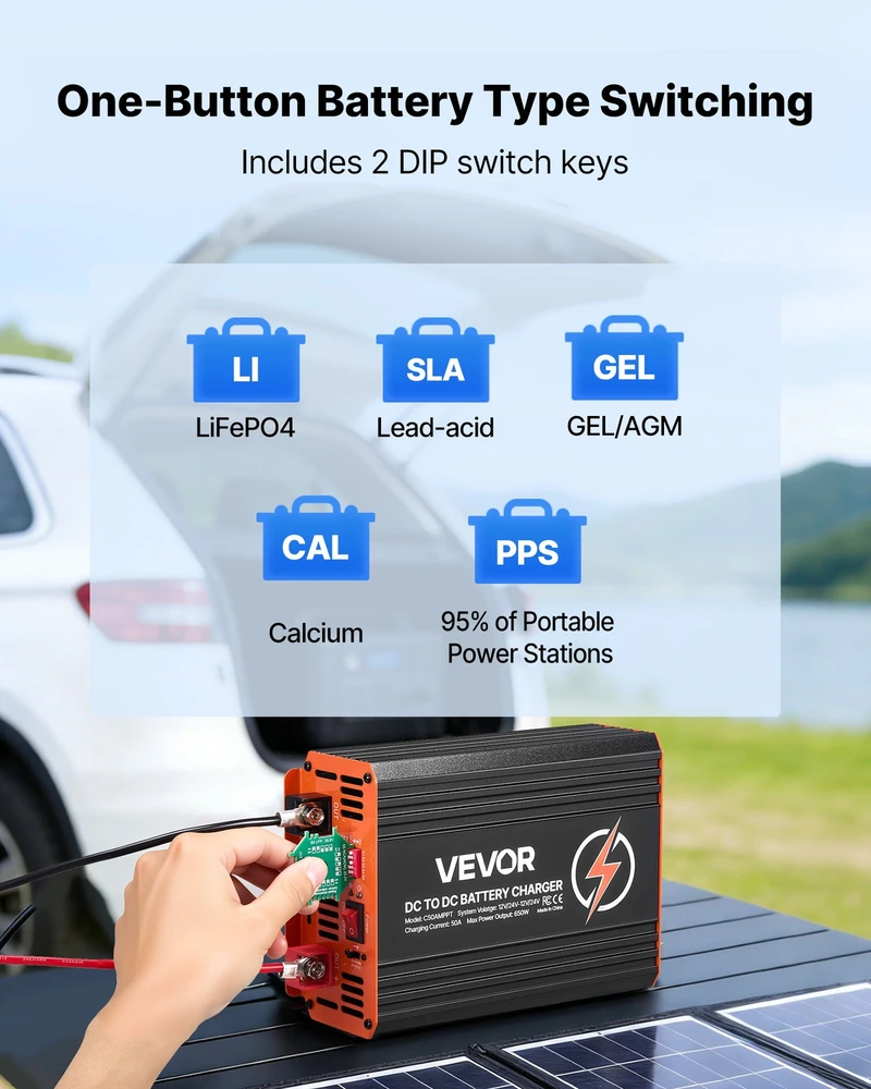 VEVOR DC į DC įkroviklis su MPPT, 650W, 50A