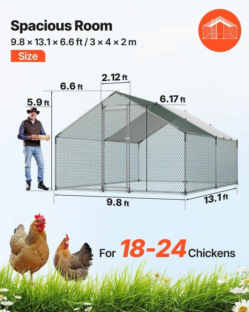 VEVOR Didelis metalinis vištidės aptvaras 3 x 4 x 2 m
