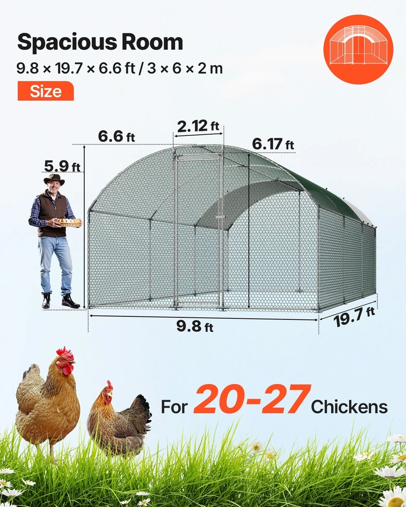 VEVOR Didelis metalinis vištidės aptvaras 3 x 6 x 2 m