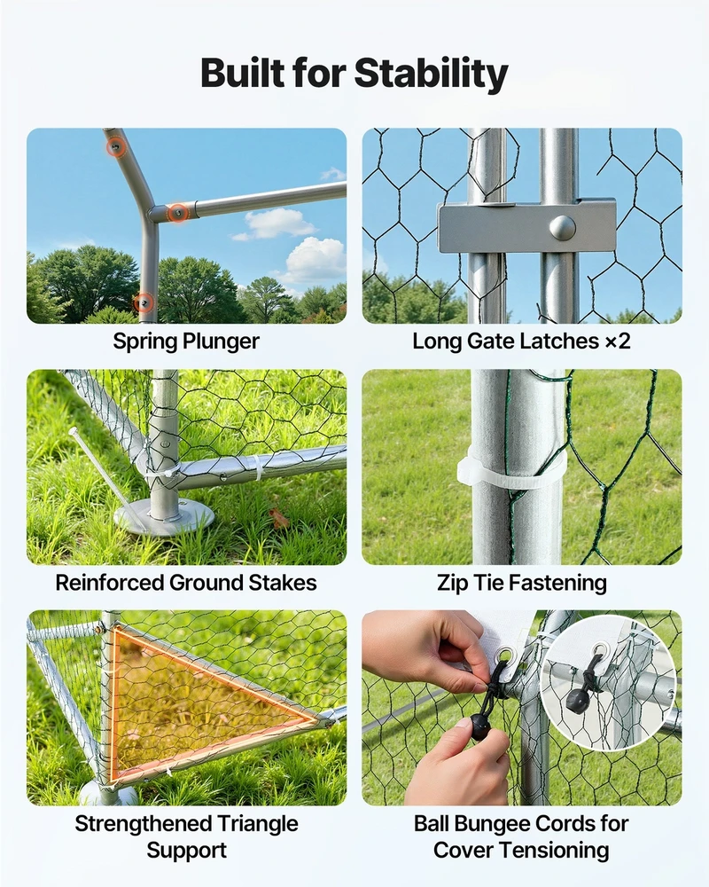 Vevor Didelis metalinis vištidės voljeras 2,7 x 7,6 x 2 m