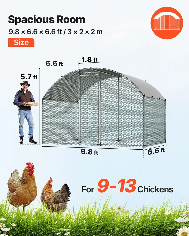 VEVOR Didelis metalinis vištidės voljeras 3 x 2 x 2 m